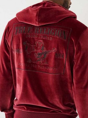 True Religion Velour Big T Zip Hoodie Herr Fuchsia | MBO128074