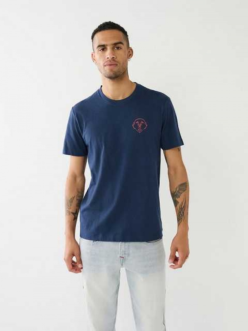 True Religion 3d Hs Buddha Logo T-shirt Herr Marinblå Blå | XHQ854167