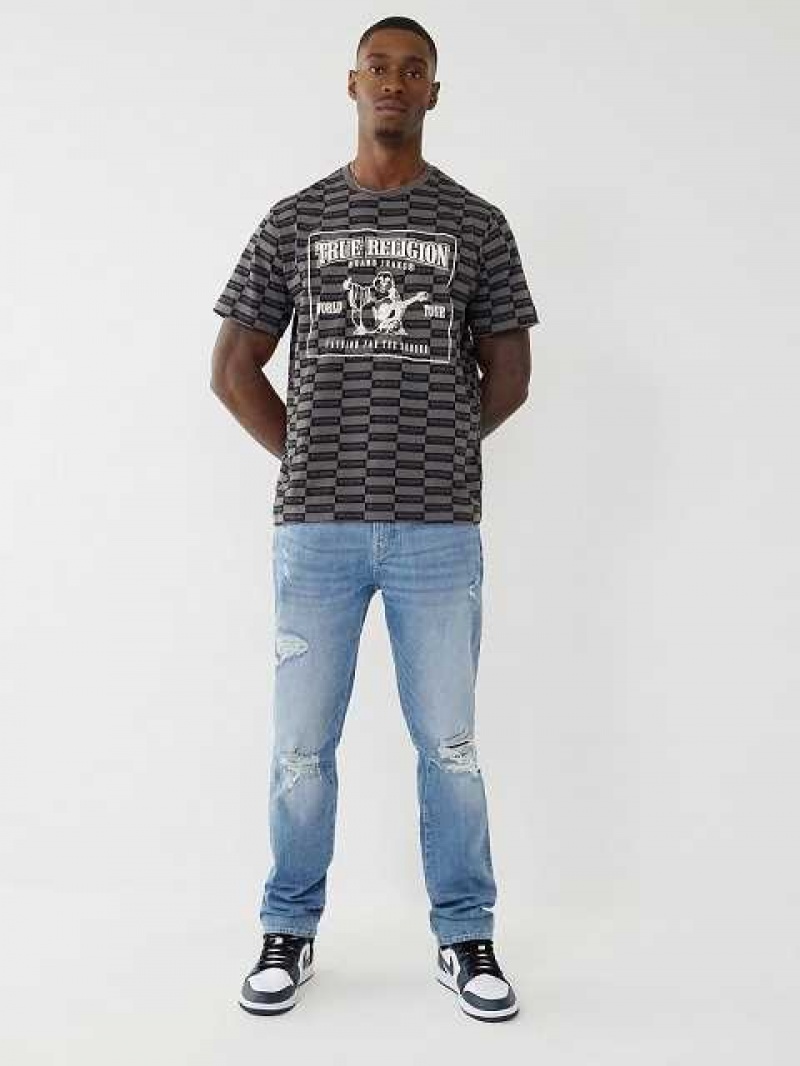 True Religion Allover Print Logo Relaxed T-shirt Herr Svarta | DGA285391