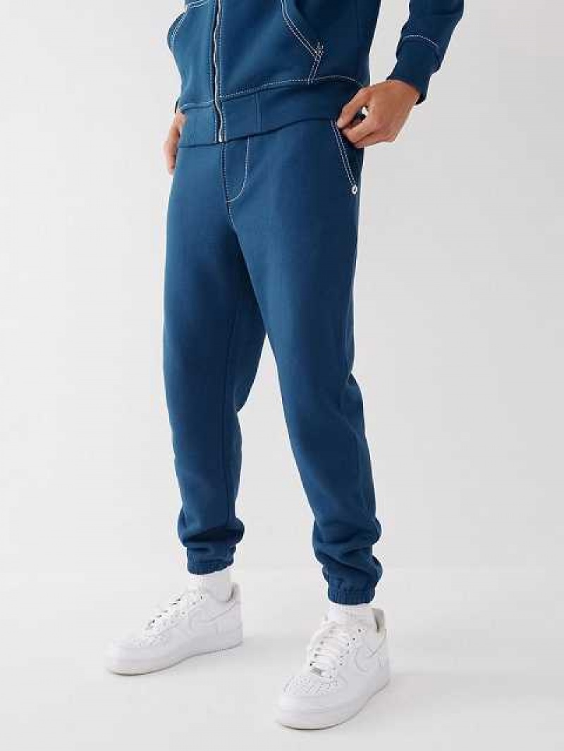 True Religion Big T Logo Joggingbyxor Herr Marinblå | AMZ042961