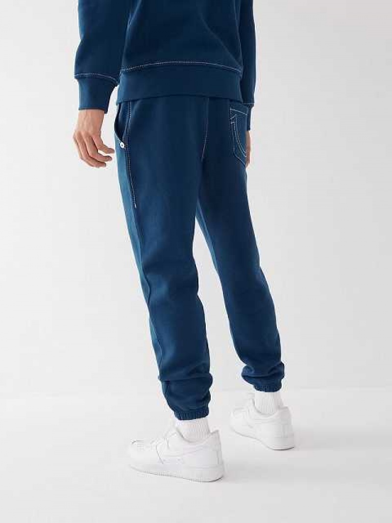 True Religion Big T Logo Joggingbyxor Herr Marinblå | AMZ042961