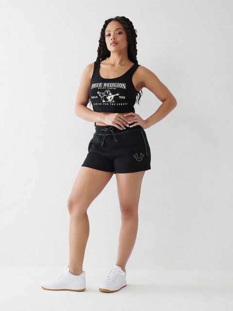 True Religion Big T Sweat Shorts Dam Svarta | EKL452896