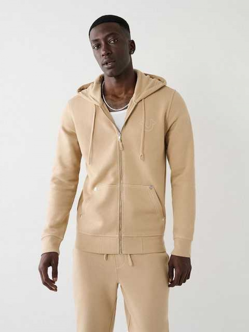 True Religion Big T Zip Hoodie Herr Beige | QBM687509