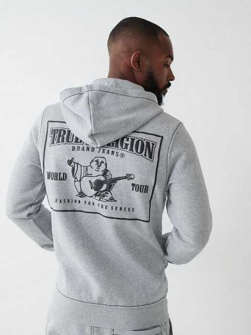 True Religion Big T Zip Hoodie Herr Grå Svarta | FZQ461987