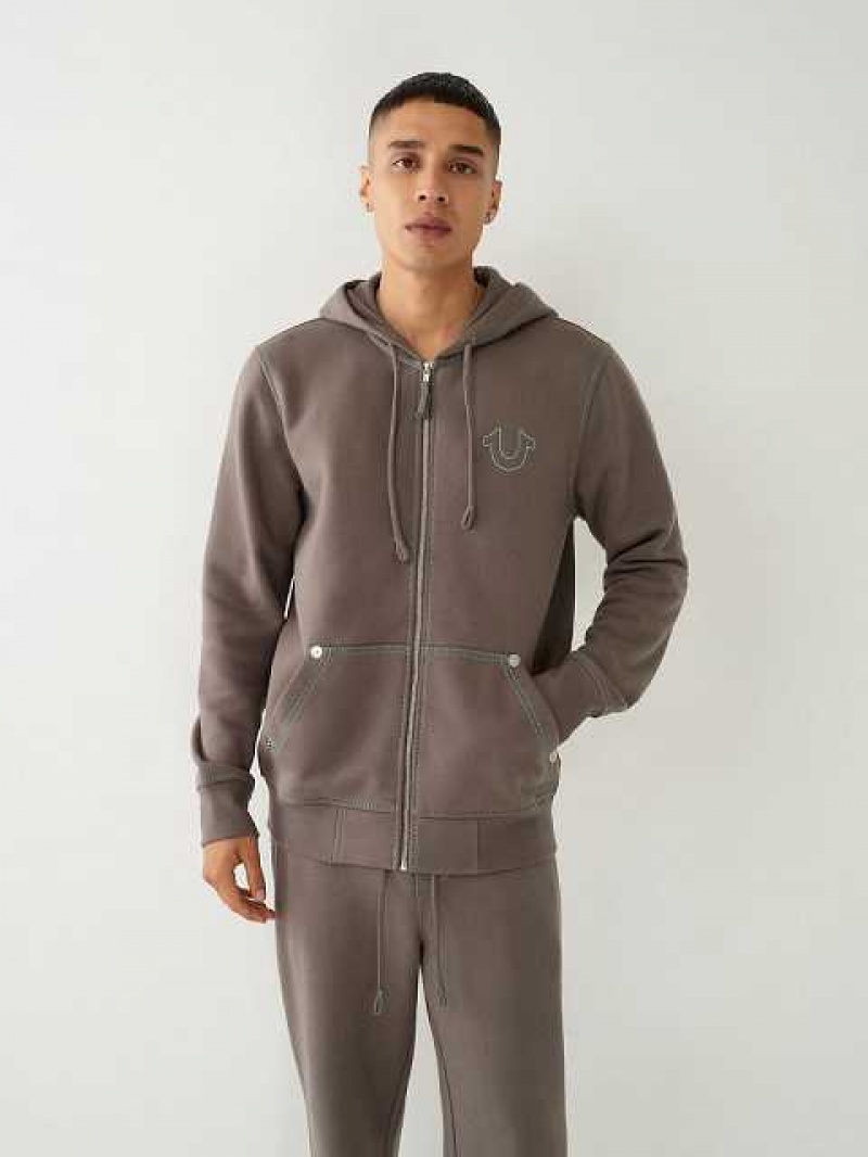 True Religion Big T Zip Hoodie Herr Grå | QRG978402