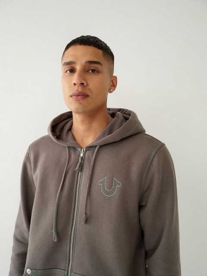 True Religion Big T Zip Hoodie Herr Grå | QRG978402