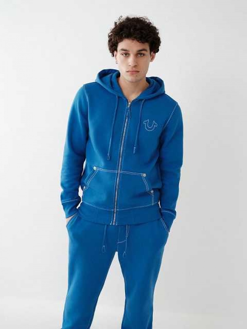 True Religion Big T Zip Hoodie Herr Marinblå | OIF187950