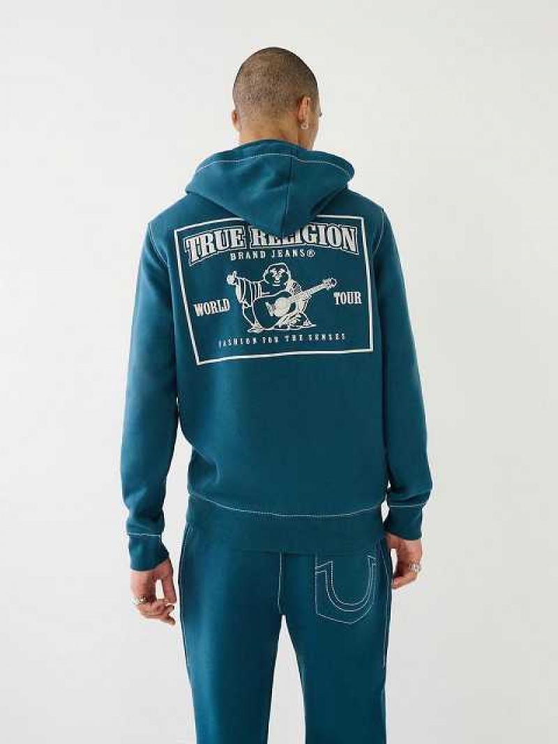 True Religion Big T Zip Hoodie Herr Påfågelblå | MNE762481