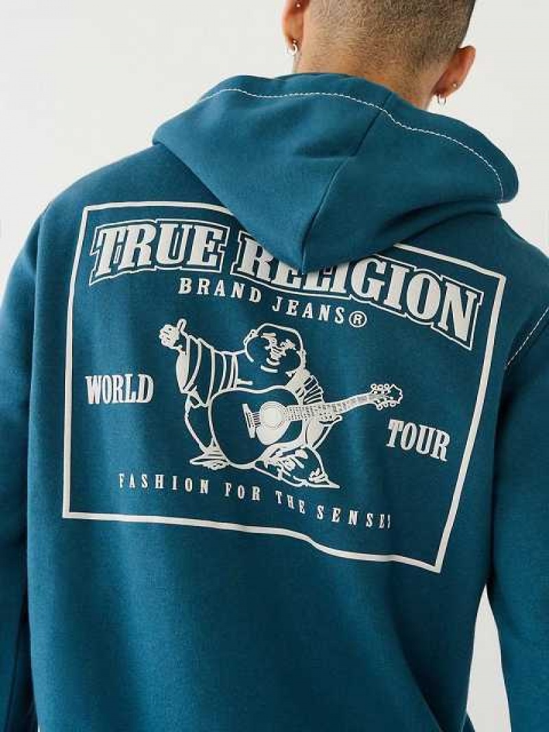 True Religion Big T Zip Hoodie Herr Påfågelblå | MNE762481