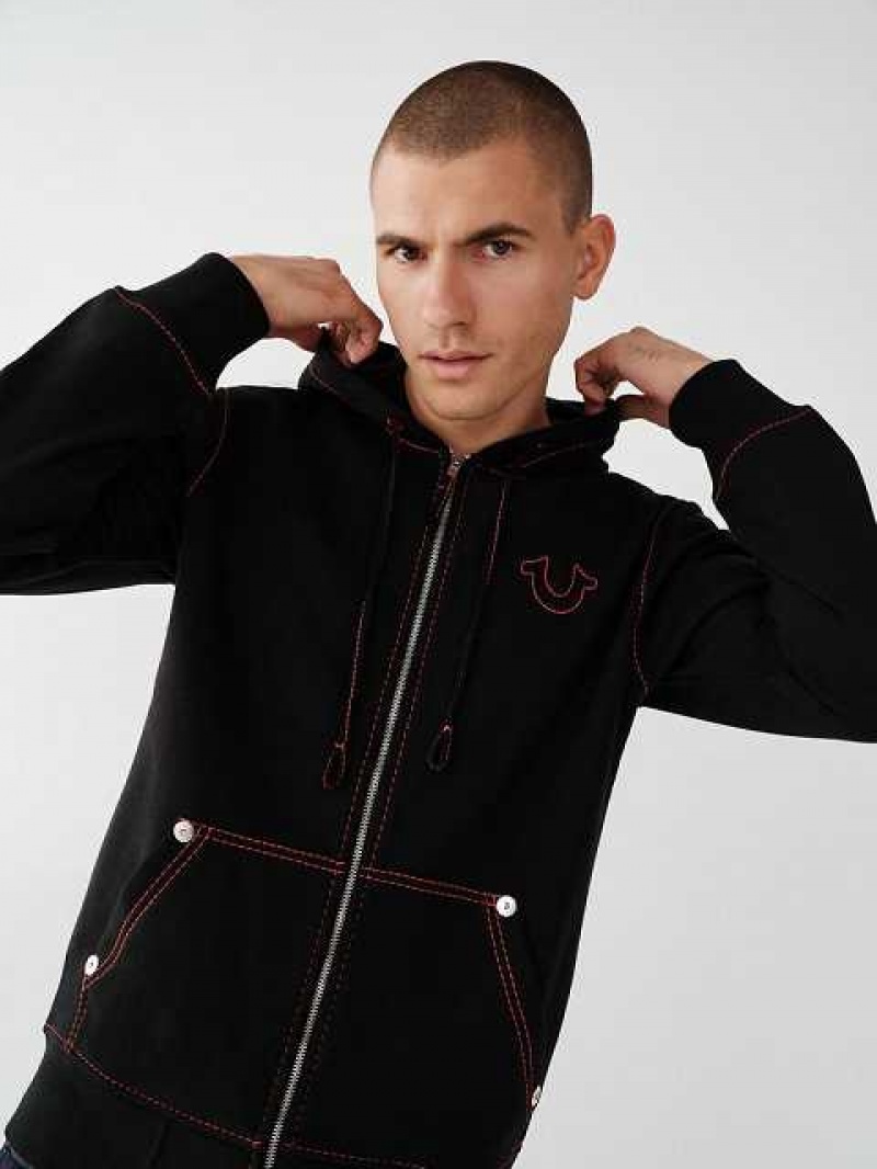 True Religion Big T Zip Hoodie Herr Svarta | TJZ598174