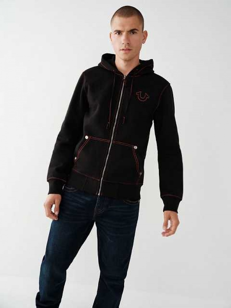 True Religion Big T Zip Hoodie Herr Svarta | TJZ598174