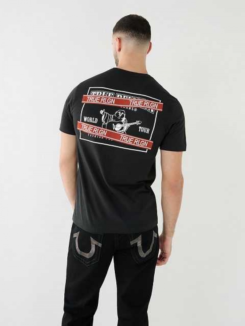 True Religion Buddha Logo True Rlgn Tape T-shirt Herr Svarta | FYH032187