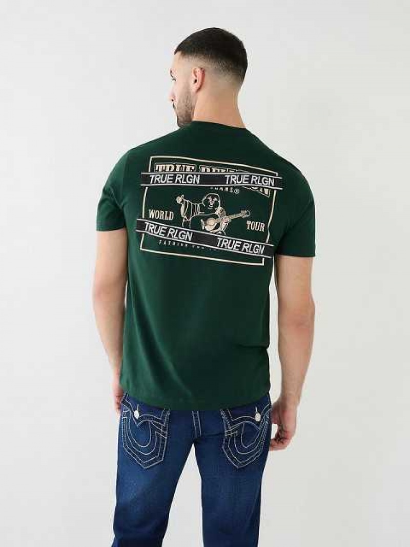 True Religion Buddha Logo True Rlgn Tape T-shirt Herr Mörkgröna | STJ768142