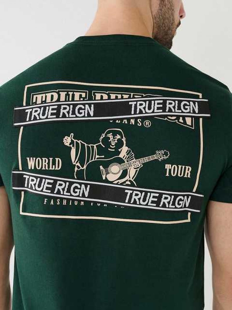 True Religion Buddha Logo True Rlgn Tape T-shirt Herr Mörkgröna | STJ768142