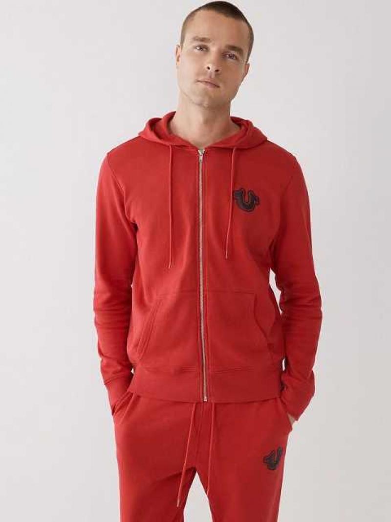 True Religion Buddha Logo Zip Hoodie Herr Röda | TGZ204896