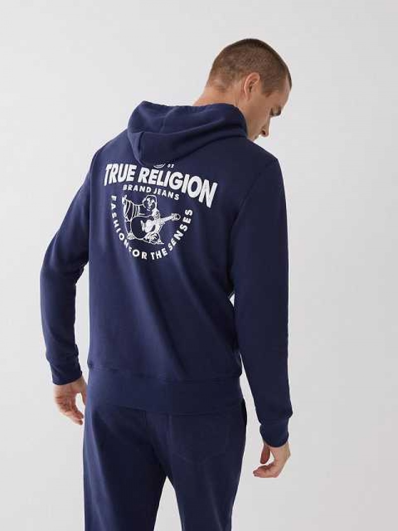 True Religion Buddha Logo Zip Hoodie Herr Marinblå | YXI736812