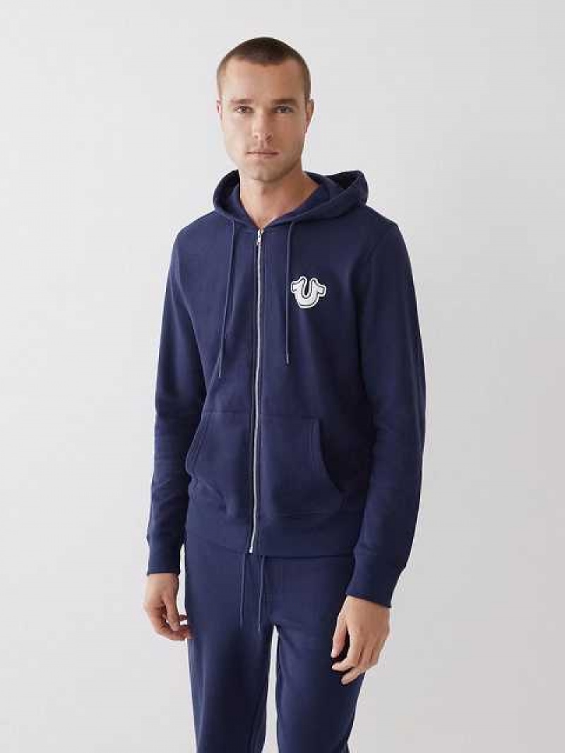 True Religion Buddha Logo Zip Hoodie Herr Marinblå | YXI736812