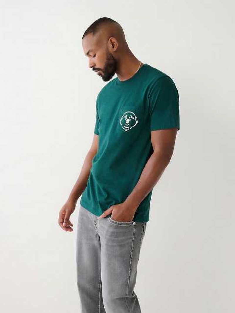 True Religion Buddha Pocket T-shirt Herr Turkos Gröna | LMN274610