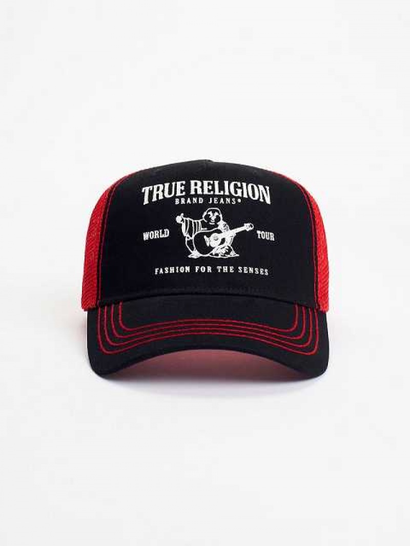 True Religion Buddha Trucker Hatt Unisex Svarta Röda | OZP548237