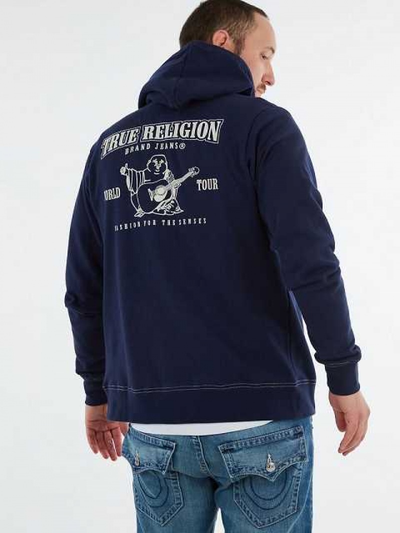 True Religion Buddha Zip Hoodie Herr Marinblå | QWN063728