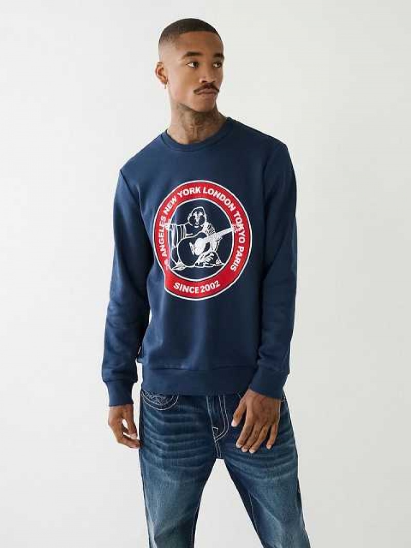 True Religion City Buddha Logo Sweatshirt Herr Marinblå Blå | VJF563987