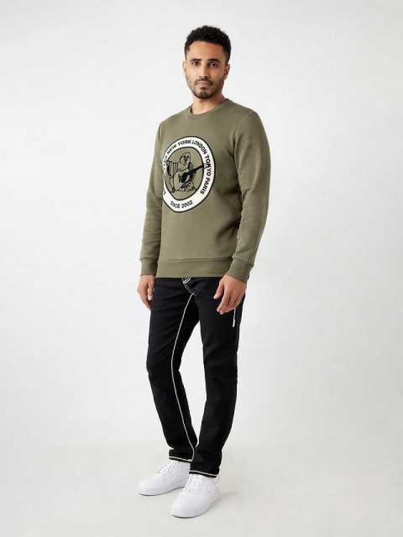 True Religion City Buddha Logo Sweatshirt Herr Olivgröna | OSC253168