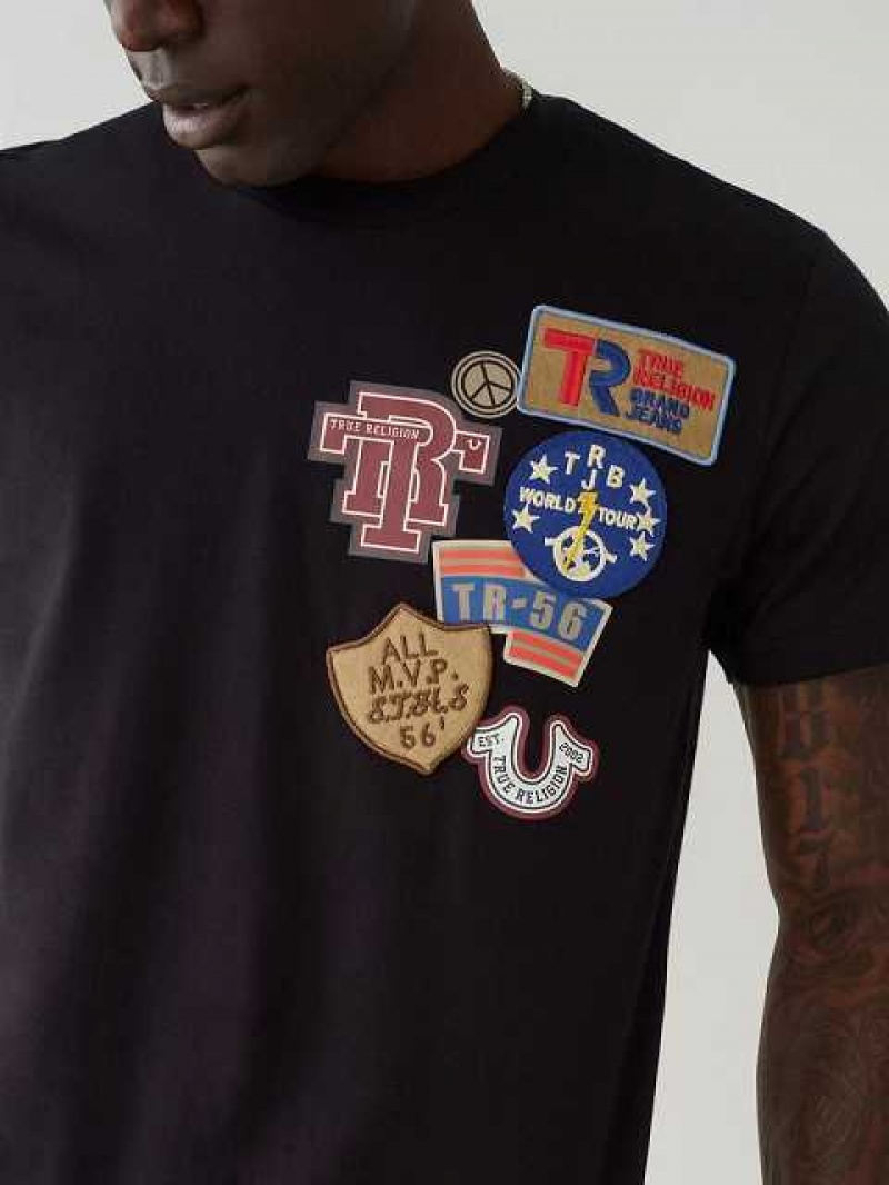 True Religion Collegiate Patch T-shirt Herr Svarta | UGH164902