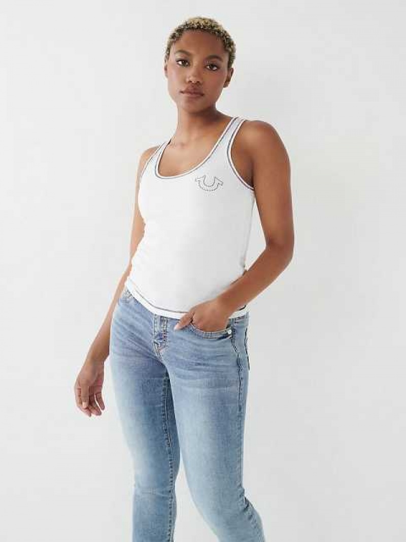 True Religion Contrast Stitch Linne Dam Vita | WYL803712