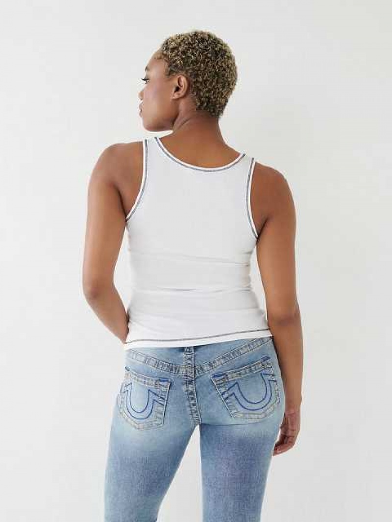 True Religion Contrast Stitch Linne Dam Vita | WYL803712