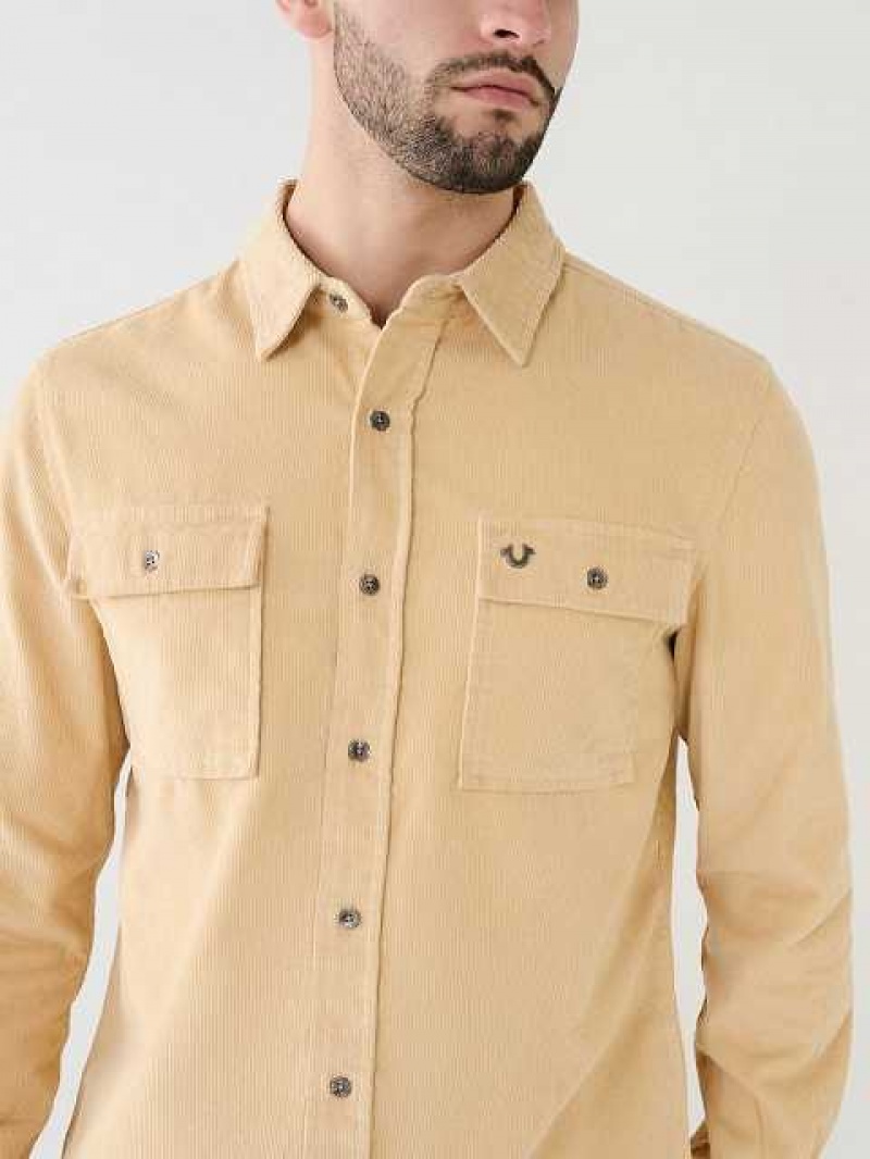 True Religion Corduroy Flap Utility Skjorta Herr Beige | VPK530714