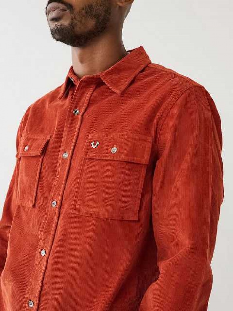 True Religion Corduroy Flap Utility Skjorta Herr Orange | QWC290384