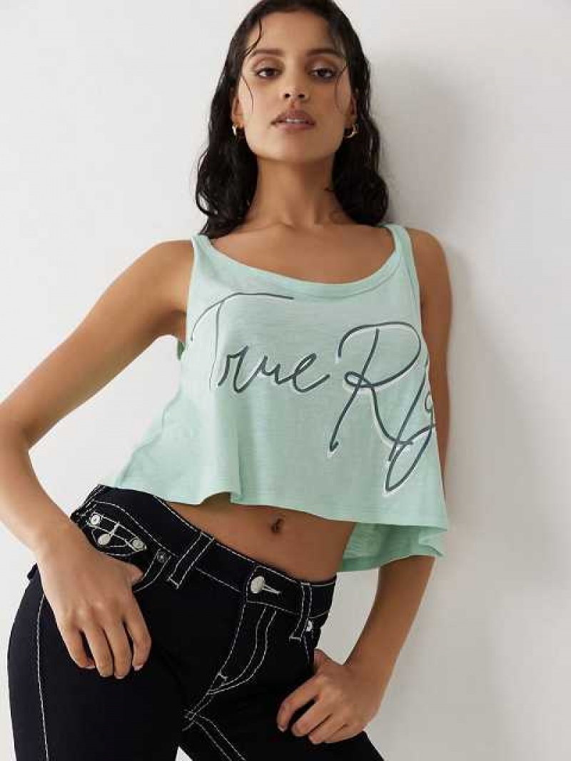 True Religion Crop Logo Linne Dam Turkos | VDX127648