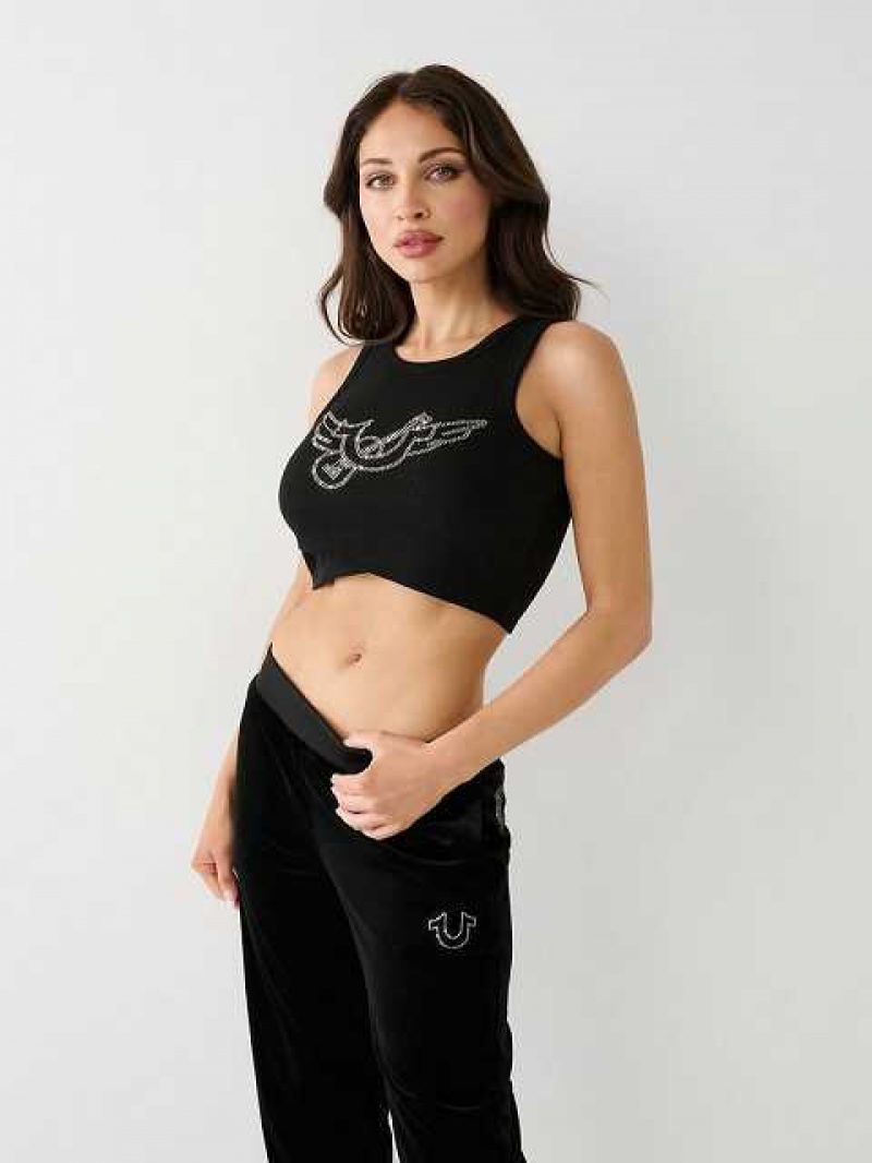 True Religion Crystal Crop Linne Dam Svarta | BIL637584