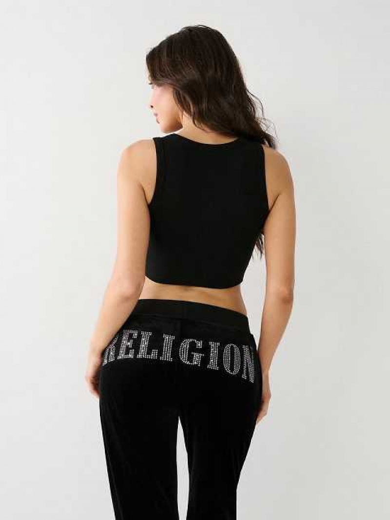 True Religion Crystal Crop Linne Dam Svarta | BIL637584