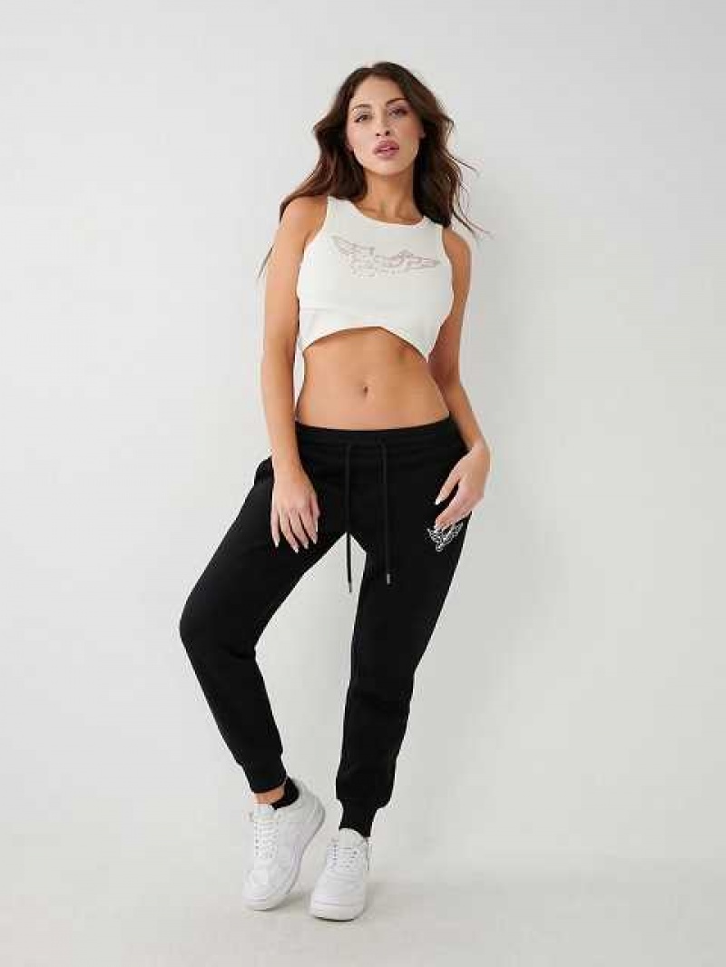 True Religion Crystal Crop Linne Dam Vita Blå | OJR348019