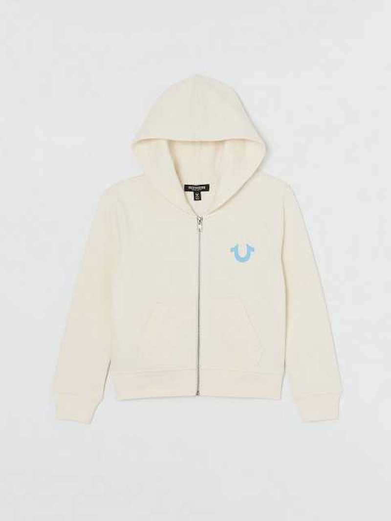 True Religion Crystal Logo Zip Hoodie Barn Vita | NGJ512896