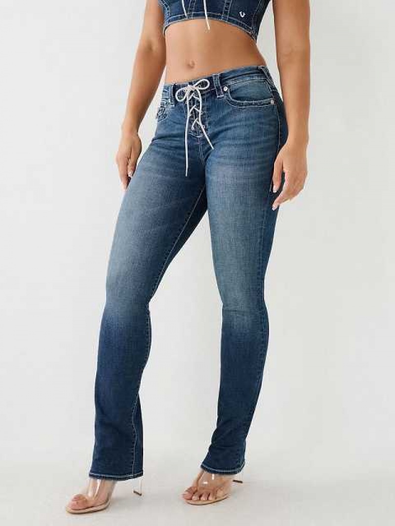 True Religion Crystal Spets Up Mid-rise Billie Straight Jeans Dam Vita | RKF690152