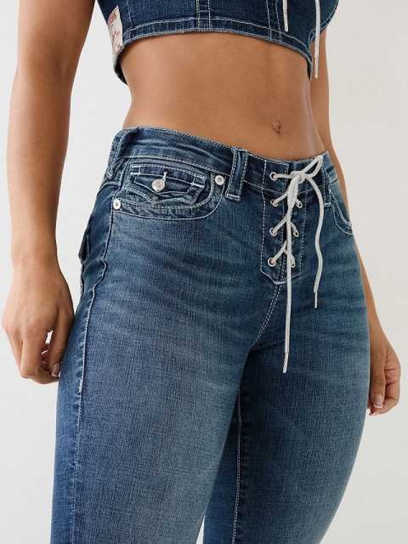 True Religion Crystal Spets Up Mid-rise Billie Straight Jeans Dam Vita | RKF690152