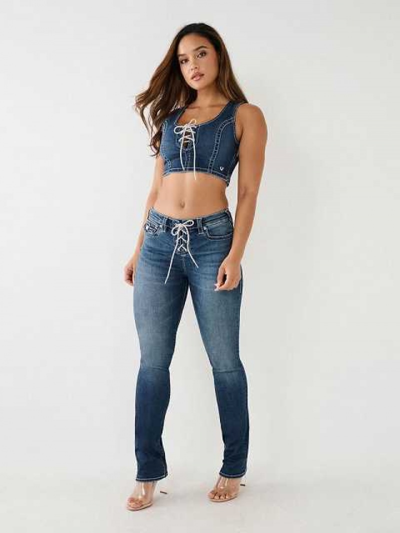 True Religion Crystal Spets Up Mid-rise Billie Straight Jeans Dam Vita | RKF690152