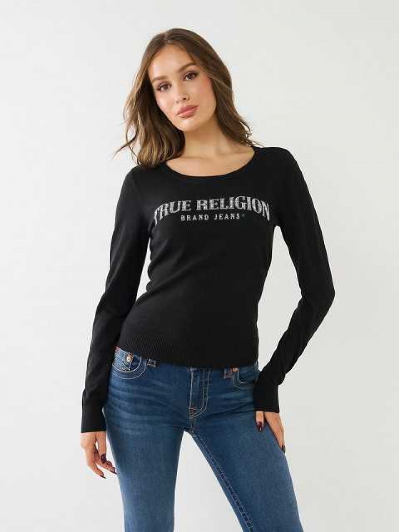 True Religion Crystal True Religion Logo Tröja Dam Svarta | YOM210879