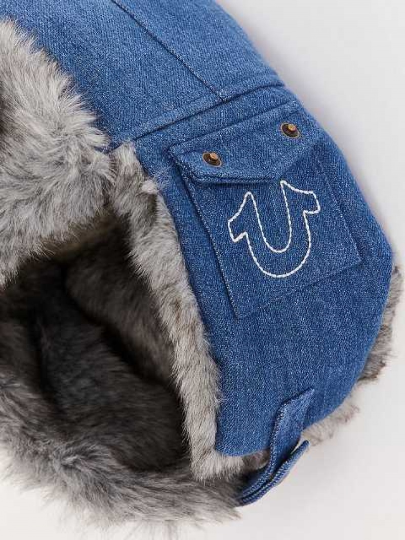 True Religion Denim Trapper Hatt Unisex Tvätt Blå | TCF590316