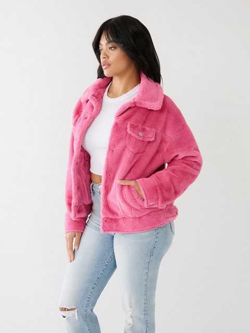 True Religion Faux Fur Trucker Jacka Dam Rosa | OTG478312