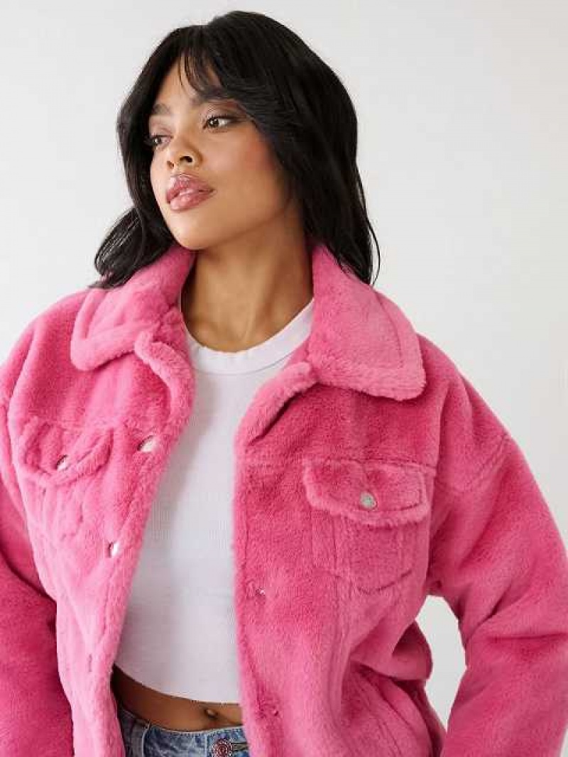 True Religion Faux Fur Trucker Jacka Dam Rosa | OTG478312