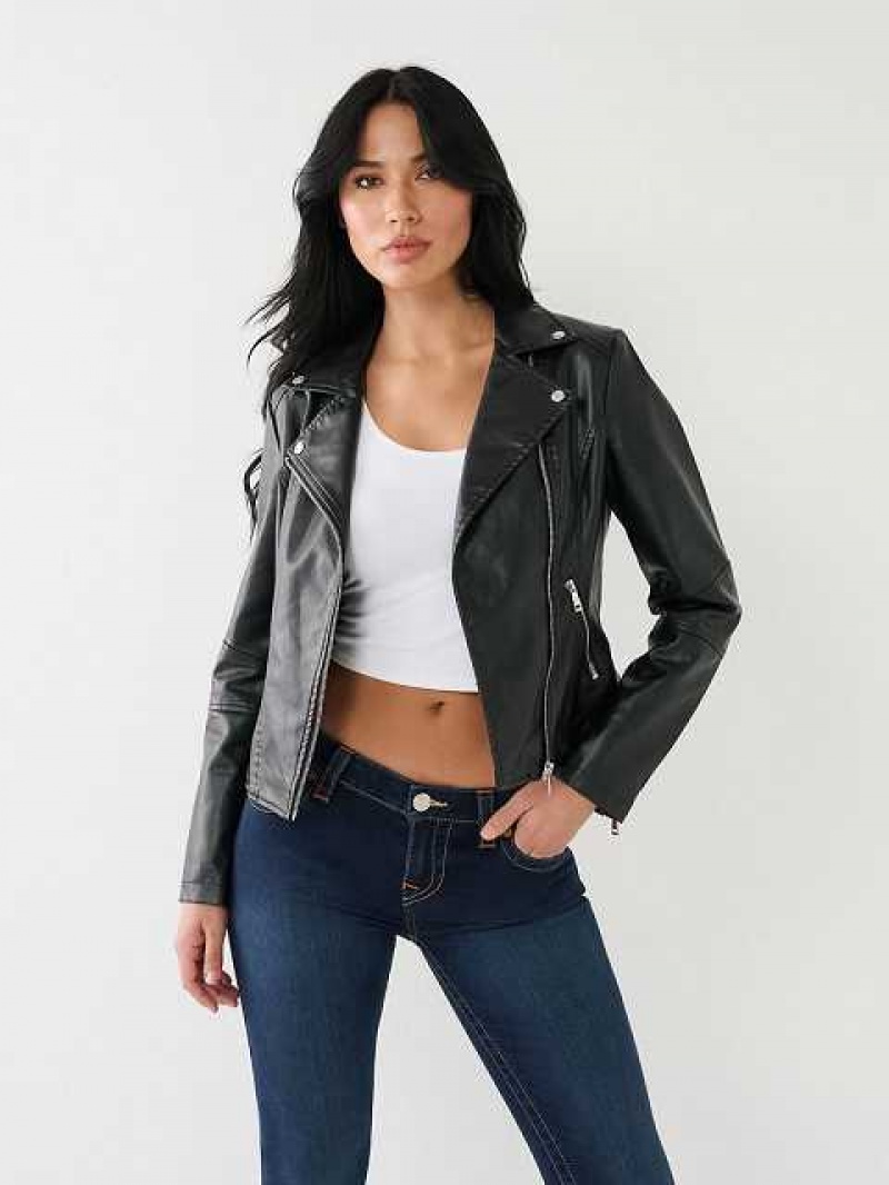 True Religion Faux Läder Moto Jacka Dam Svarta | CPM935264