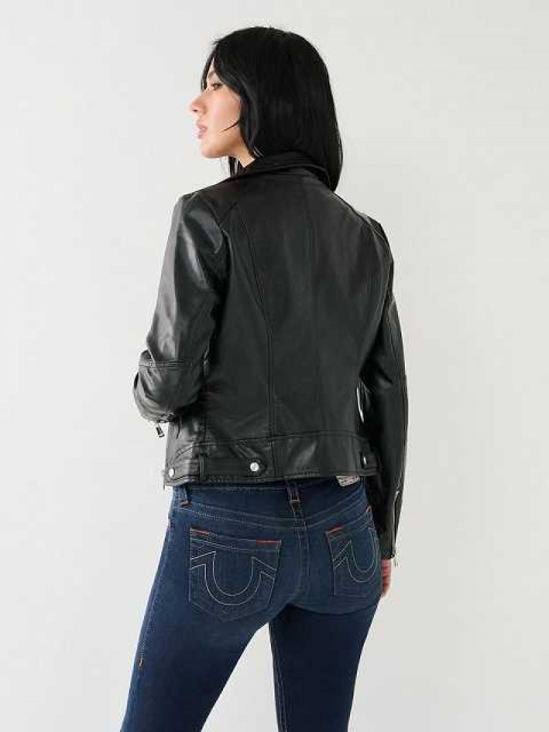 True Religion Faux Läder Moto Jacka Dam Svarta | CPM935264