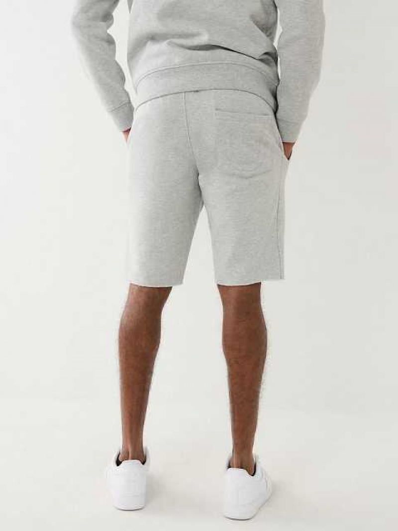 True Religion Flocked True Logo Fleece Raw Hem Shorts Herr Grå | TXE258793