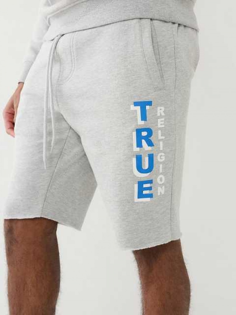 True Religion Flocked True Logo Fleece Raw Hem Shorts Herr Grå | TXE258793