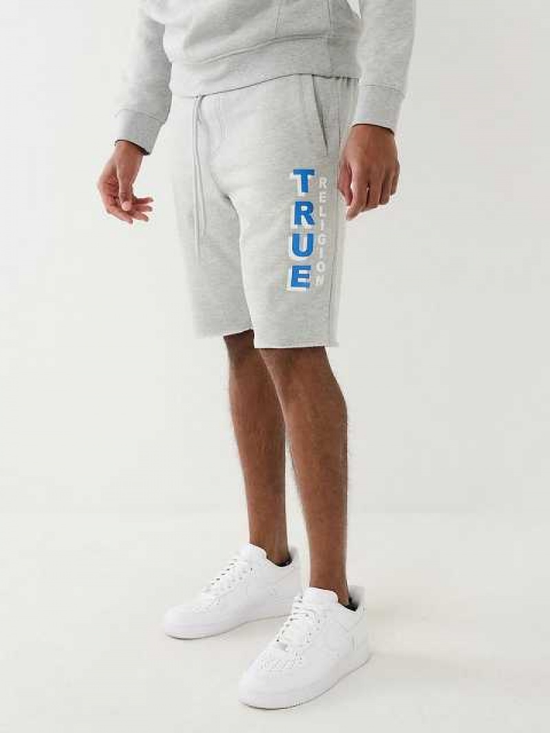 True Religion Flocked True Logo Fleece Raw Hem Shorts Herr Grå | TXE258793