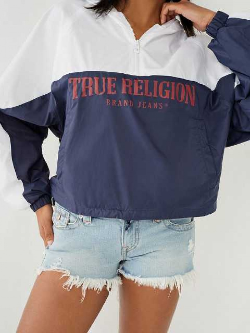 True Religion Half Zip Logo Vindjacka Dam Marinblå Blå | THJ513694