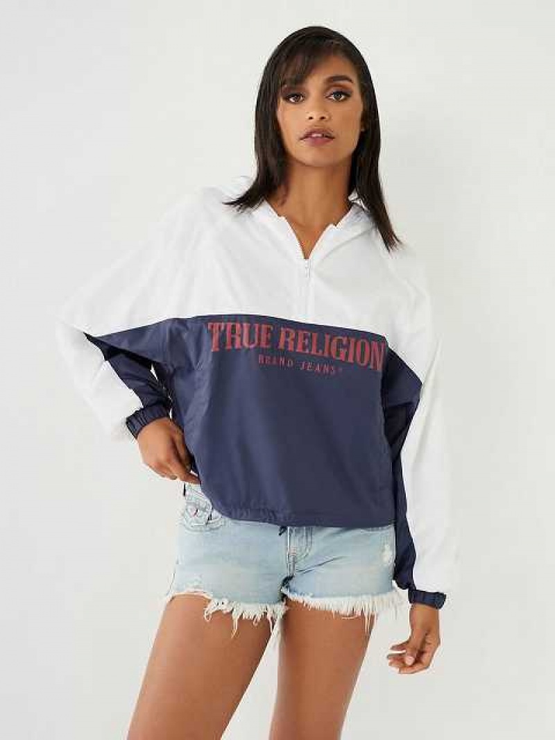 True Religion Half Zip Logo Vindjacka Dam Marinblå Blå | THJ513694